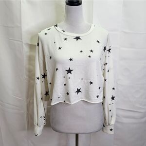 Le Lis White Star Long Sleeve Cropped Top Size Small
